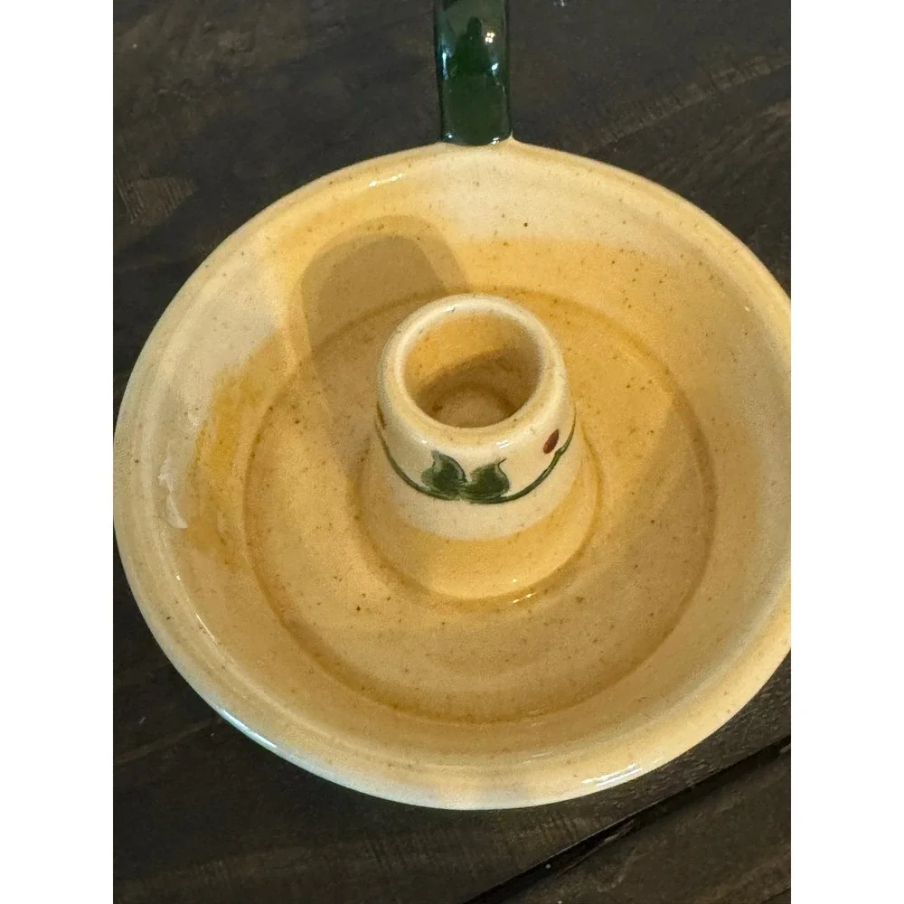 Metlox Poppytrail Ceramic Chamberstick Candle Holder Vintage Cream Green Vine